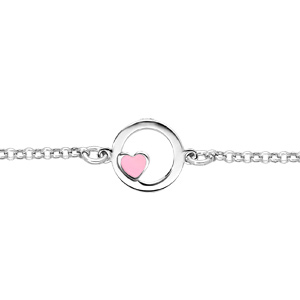 Bracelet en argent rhodi chane avec cercle et petit coeur rose 15+2cm - Vue 1