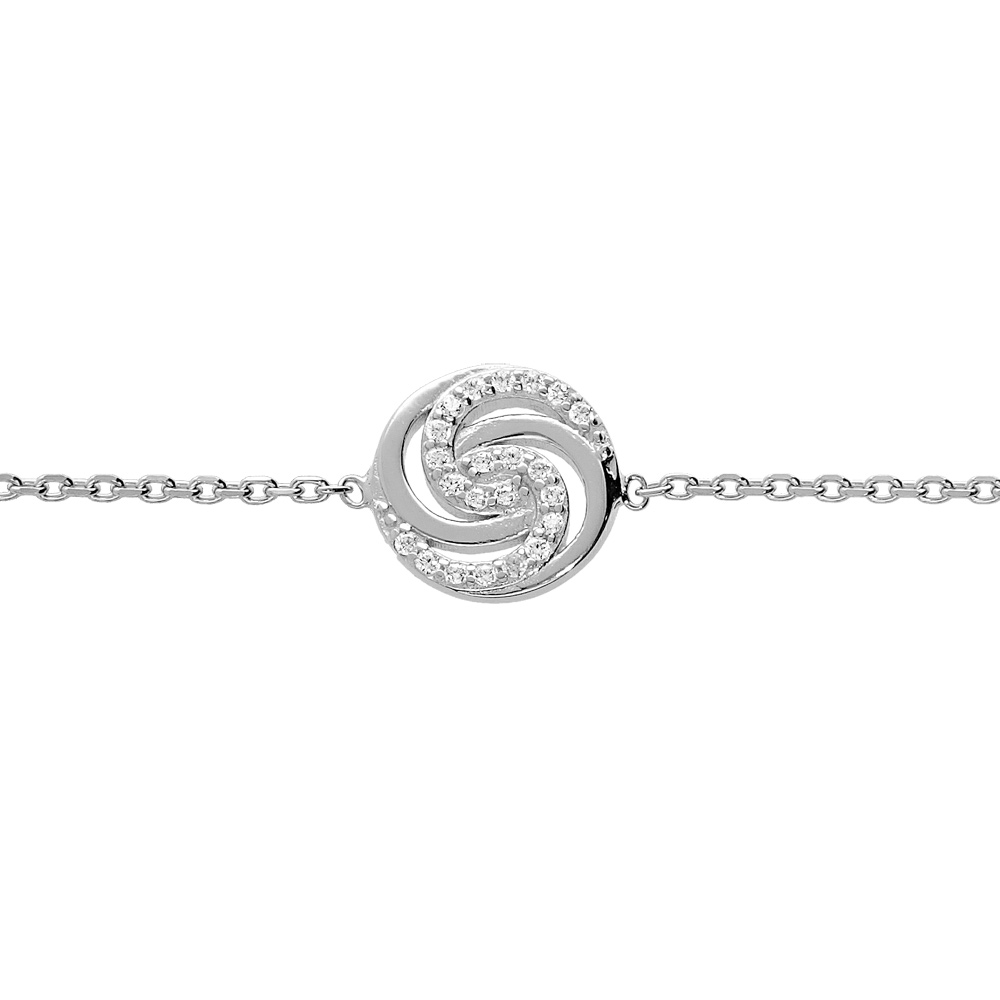 Bracelet en argent rhodi� cha�ne avec cercle oxydes blancs sertis 16+2cm - Vue 1