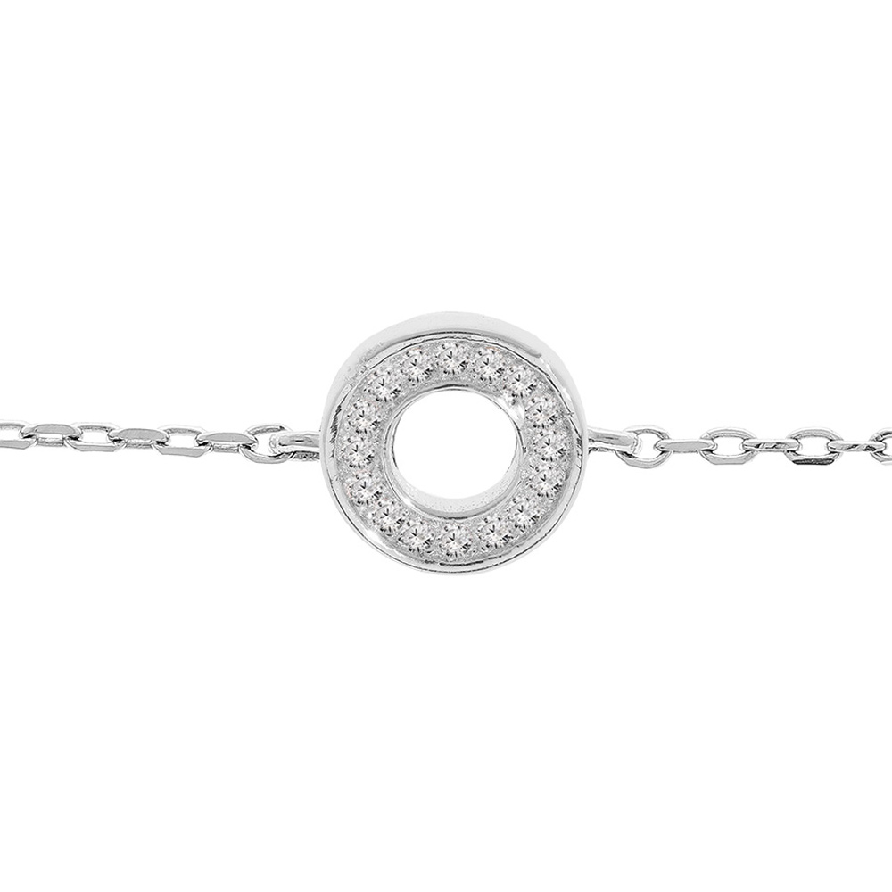 Bracelet en argent rhodi� cha�ne avec cercle oxydes blancs sertis 16+3cm - Vue 1