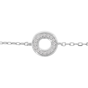 Bracelet en argent rhodi chane avec cercle oxydes blancs sertis 16+3cm - Vue 1