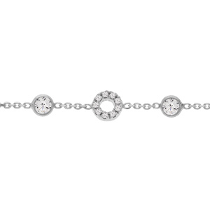 Bracelet en argent rhodi chane avec cercle pav d\'oxydes blancs sertis et 6 oxydes en chute blancs sertis 16+3cm - Vue 1
