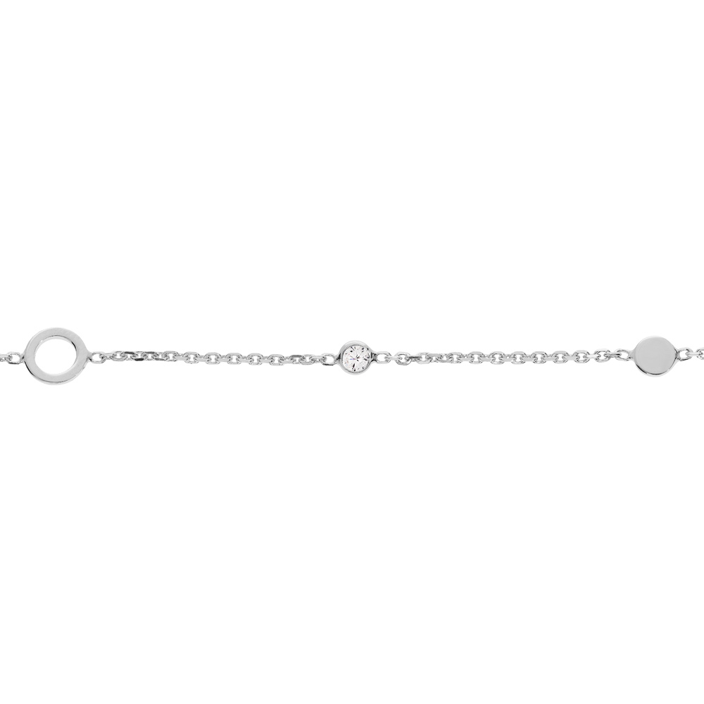 Bracelet en argent rhodi� cha�ne avec cercles avec oxydes blancs sertis 16+3cm - Vue 1