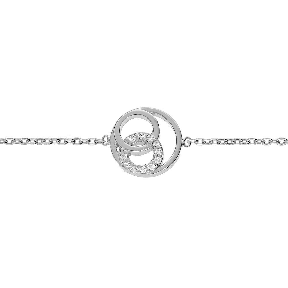 Bracelet en argent rhodi� cha�ne avec cercles et oxydes blancs sertis 16+2cm - Vue 1