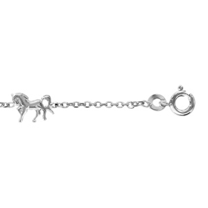 Bracelet en argent rhodi chane avec 3 chevaux - longueur 15cm + 3cm de rallonge - Vue 1