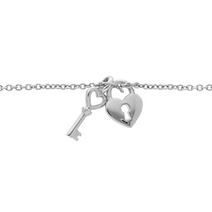 Bracelet en argent rhodi chane avec clef et cadenas lisse 16+2cm - Vue 1