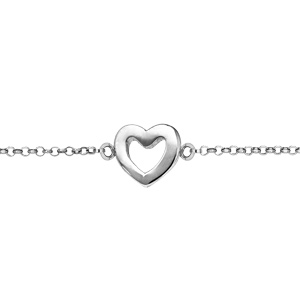 Bracelet en argent rhodié chaîne avec coeur ajouré 16+3cm - Vue 1