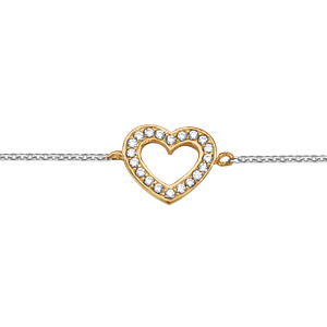 Bracelet en argent rhodi chane avec coeur ajour dorure jaune orn d\'oxydes blancs 16+2cm - Vue 1