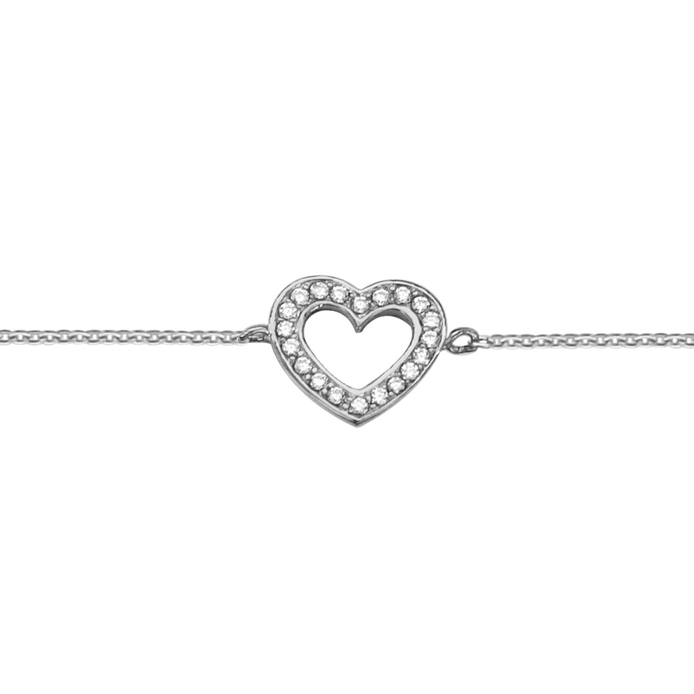 Bracelet en argent rhodi� cha�ne avec coeur ajour� orn� d\'oxydes blancs sertis 16+2cm - Vue 1