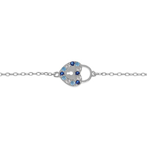 Bracelet en argent rhodi chane avec coeur cadenas oxydes bleus 16+1+1cm - Vue 1