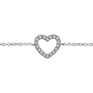 Bracelet en argent rhodi chane avec coeur pais ajour orn d\'oxydes blancs - longueur 15,5cm + 1,5cm de rallonge - Vue 1