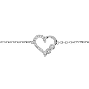 Bracelet en argent rhodi chane avec coeur et infini oxydes blancs sertis 16+2cm - Vue 1