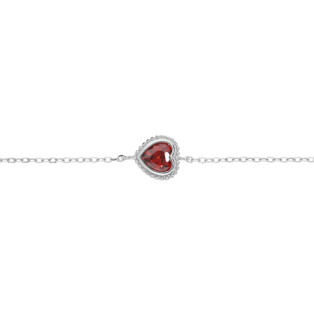 Bracelet en argent rhodi� cha�ne avec coeur et oxyde grenat 16+3cm - Vue 1