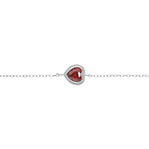 Bracelet en argent rhodi chane avec coeur et oxyde grenat 16+3cm - Vue 1