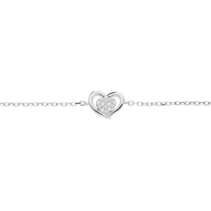 Bracelet en argent rhodi chane avec coeur et oxydes blancs sertis 16+3cm - Vue 1