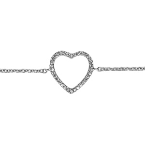 Bracelet en argent rhodi chane avec coeur fin ajour orn d\'oxydes blancs - longueur 16cm + 1,5cm de rallonge - Vue 1