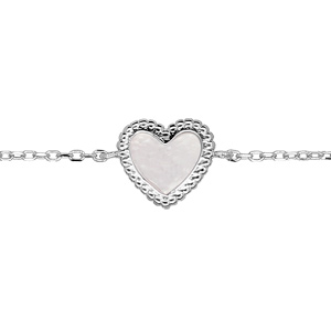 Bracelet en argent rhodi chane avec coeur nacre blanche longueur 16+2.5cm - Vue 1