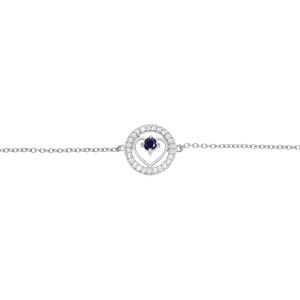 Bracelet en argent rhodi chane avec coeur Saphir vritable et contour Topaze blanche 16+3cm - Vue 1
