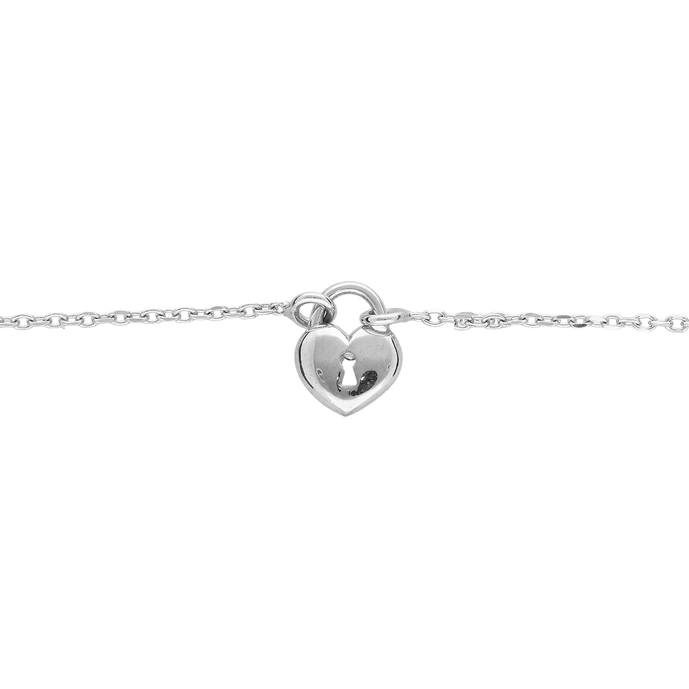 Bracelet en argent rhodi� cha�ne avec coeur serrure 16+3cm - Vue 1