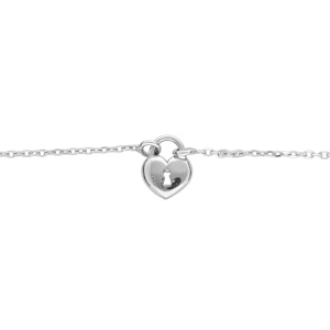 Bracelet en argent rhodi chane avec coeur serrure 16+3cm - Vue 1