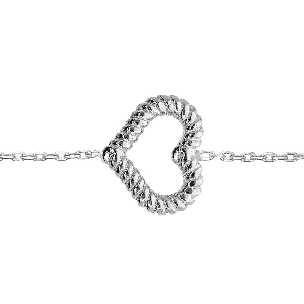 Bracelet en argent rhodi� cha�ne avec coeur torsad� �vid� 16+3cm - Vue 1
