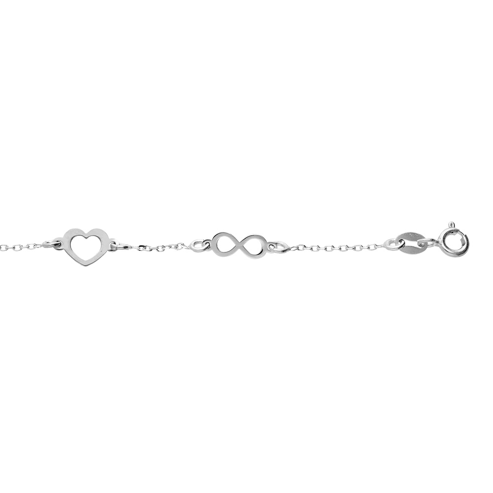 Bracelet en argent rhodi� cha�ne avec coeurs et infinis 16+3cm - Vue 1