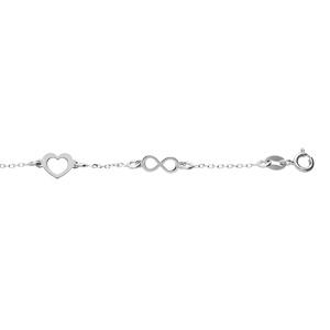 Bracelet en argent rhodi chane avec coeurs et infinis 16+3cm - Vue 1