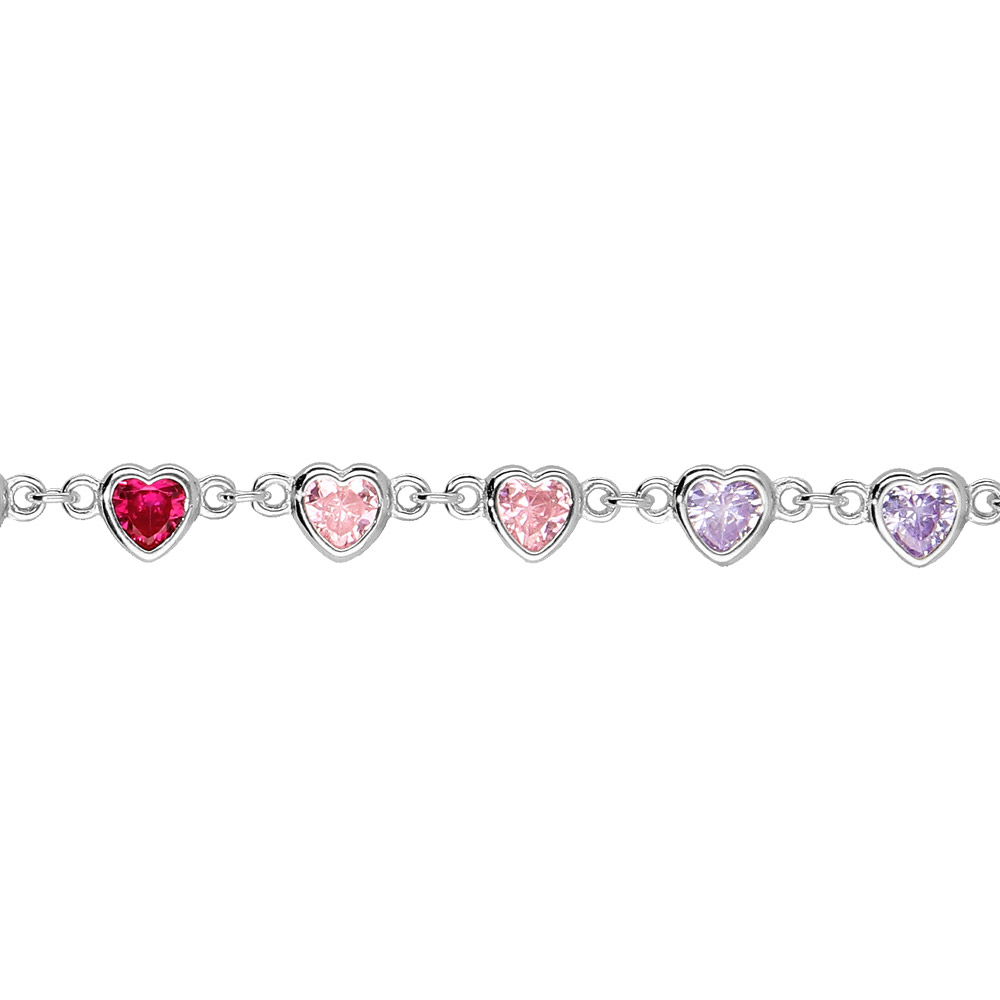 Bracelet en argent rhodi� cha�ne avec coeurs multi couleurs 16+3cm - Vue 1