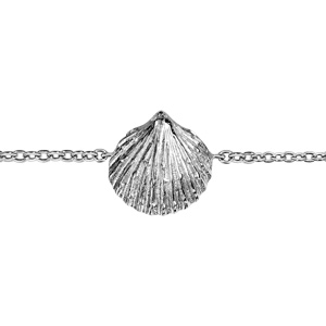 Bracelet en argent rhodié chaîne avec coquillage au milieu - longueur 15,5cm + 2cm de rallonge - Vue 1