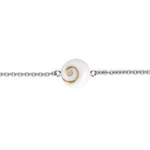 Bracelet en argent rhodié chaîne avec coquillage oeil de sainte lucie 15+3cm - Vue 1