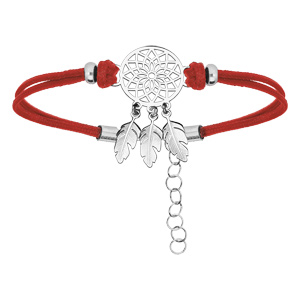 Bracelet en argent rhodi chane avec cordon rouge et attrape rve 16+3cm - Vue 1