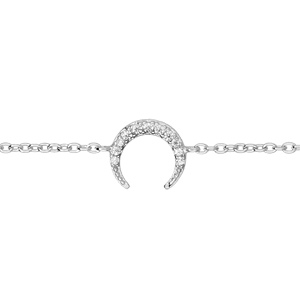 Bracelet en argent rhodi chane avec croissant de lune pav d\'oxydes blancs sertis 16+3cm - Vue 1