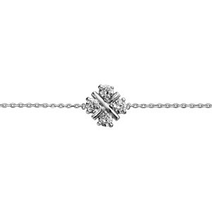 Bracelet en argent rhodi chane avec croix en forme de flocon avec oxydes blancs sertis 16cm + 2cm - Vue 1