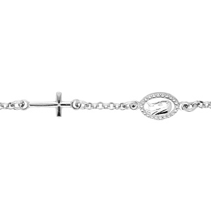 Bracelet en argent rhodi chane avec croix et motif religieux longueur 17+2cm - Vue 1