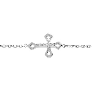 Bracelet en argent rhodi chane avec croix et oxydes blancs sertis 16+2cm - Vue 1