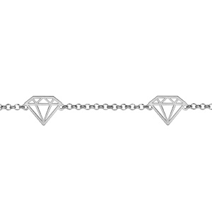 Bracelet en argent rhodié chaîne avec 3 découpes en forme de diamant ajouré - longueur 16cm + 3cm de rallonge - Vue 1