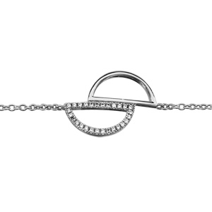 Bracelet en argent rhodi chane avec 2 demi cercles vids dont 1 orn d\'oxydes blancs sertis longueur 16+2cm - Vue 1