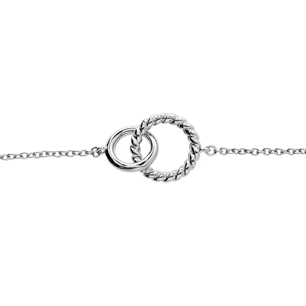 Bracelet en argent rhodi� cha�ne avec double anneaux entremel�s lisse et torsade 16+3cm - Vue 1