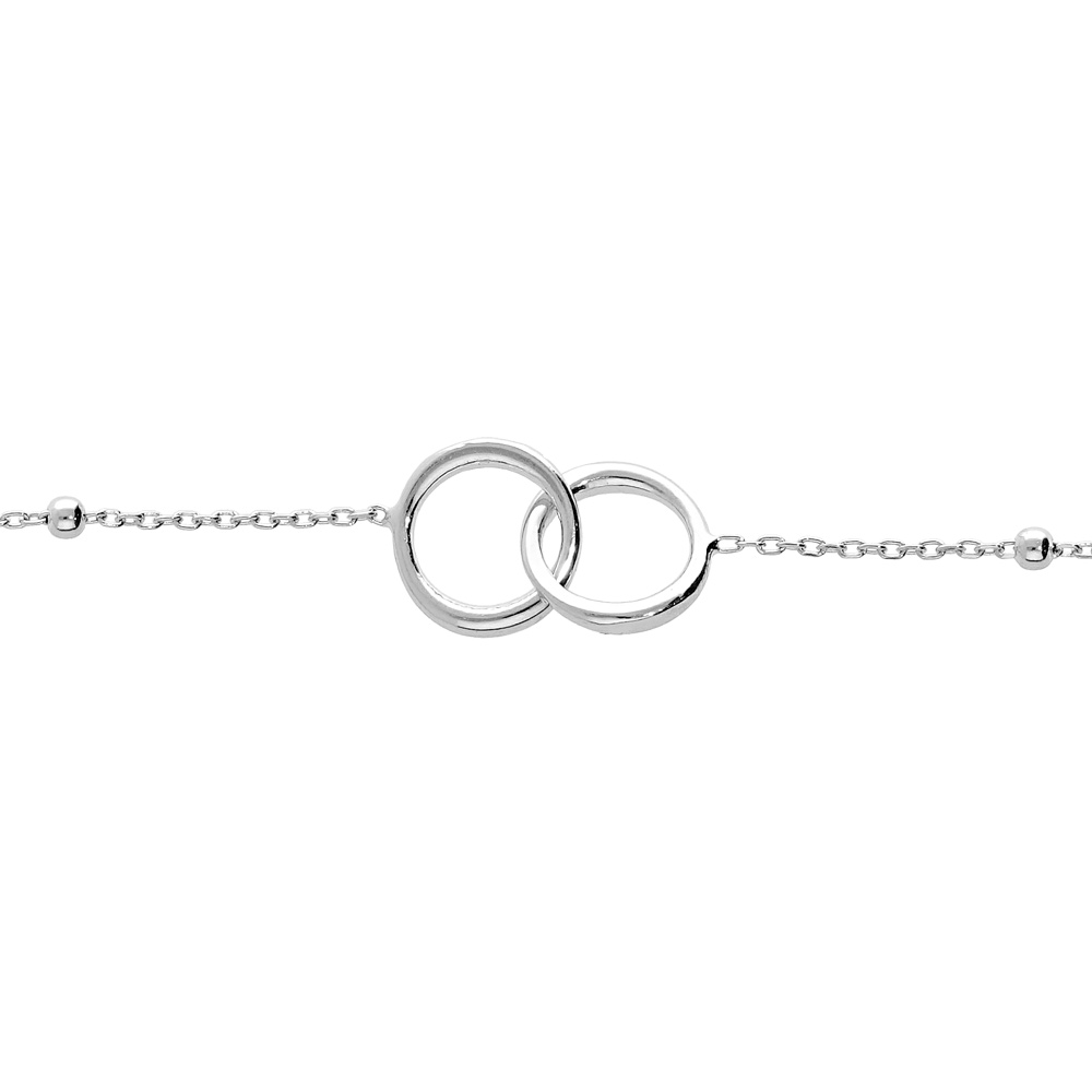 Bracelet en argent rhodi� cha�ne avec double cercle entrem�l� 15+3cm - Vue 1
