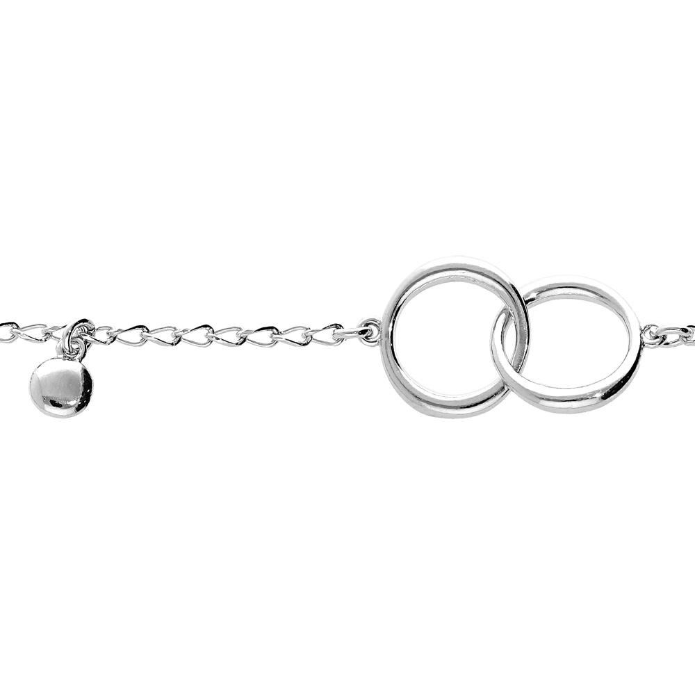 Bracelet en argent rhodi� cha�ne avec double cercle entrem�l� et pampille boule 15+3cm - Vue 1