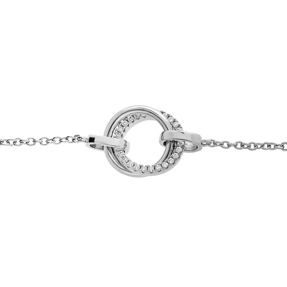 Bracelet en argent rhodi� cha�ne avec double cercle et oxydes blancs sertis 16+2cm - Vue 1