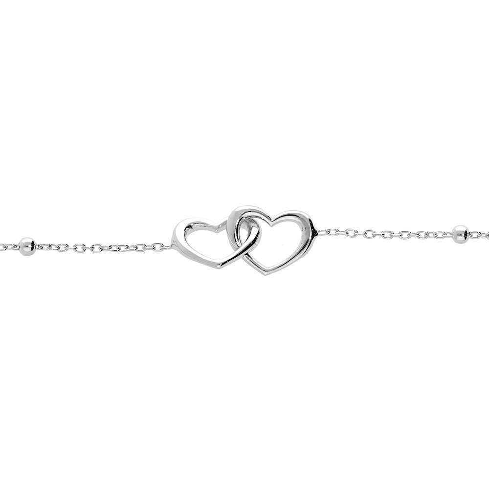 Bracelet en argent rhodi� cha�ne avec double coeur entrem�l� 15+3cm - Vue 1