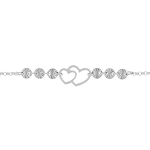 Bracelet en argent rhodi chane avec double coeur et pastilles diamantes 16+3cm - Vue 1