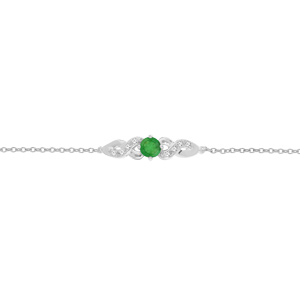 Bracelet en Argent rhodi chane avec Emeraude vritable entour de motif infini et Topazes blanches 16+3cm - Vue 1