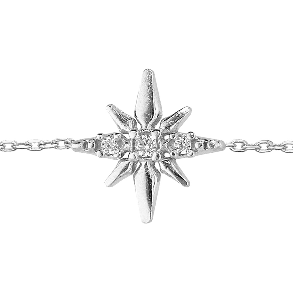 Bracelet en argent rhodi� cha�ne avec �toile Edelweis en oxydes blancs sertis 16+3cm - Vue 1