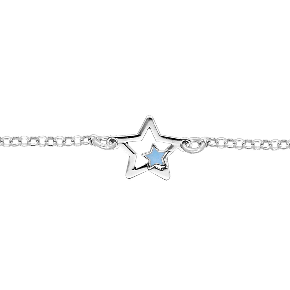 Bracelet en argent rhodi� cha�ne avec �toile et petite �toile bleue 15+2cm - Vue 1