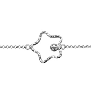 Bracelet en argent rhodié chaîne avec étoile évidée diamantée et boule - longueur 16+3cm - Vue 1