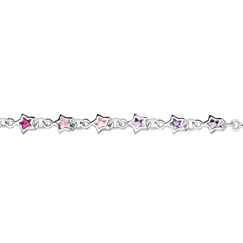 Bracelet en argent rhodi� cha�ne avec �toiles multi couleurs 14+2cm - Vue 1