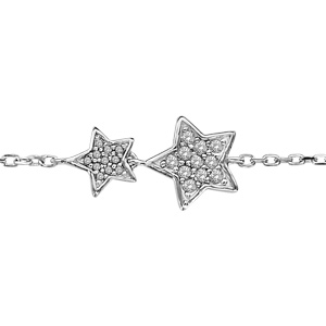 Bracelet en argent rhodi chane avec 2 toiles paves d\'oxydes blancs au milieu - longueur 16cm + 1,5cm de rallonge - Vue 1