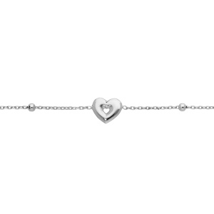 Bracelet en argent rhodi chane avec fines boules et coeur au centre 16+3cm - Vue 1