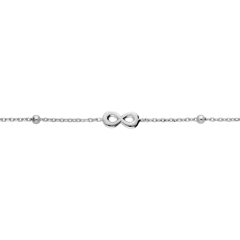 Bracelet en argent rhodi� cha�ne avec fines boules et infini au centre 16+3cm - Vue 1